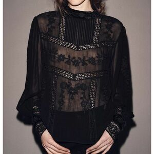 VELVET LADDER TRIM BLOUSE ZW COLLECTION
Zara Black Sheer Lace Embroidered Blouse